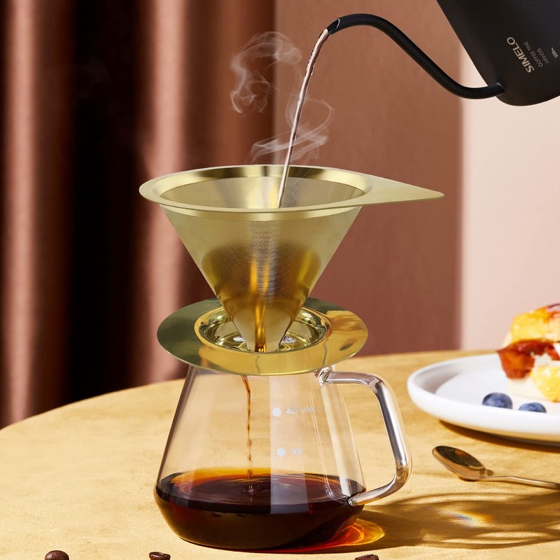 LHS Pour Over Coffee Dripper Reusable Coffee Filter Paperless Coffee