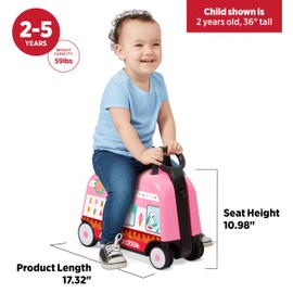 Radio Flyer 3-in-1 Happy Trav’ler Ice Cream Truck Toddler Carry-On, 17" Ride-On & Storage Suitcase, Compact Kids Travel Toy, Ages 2–5