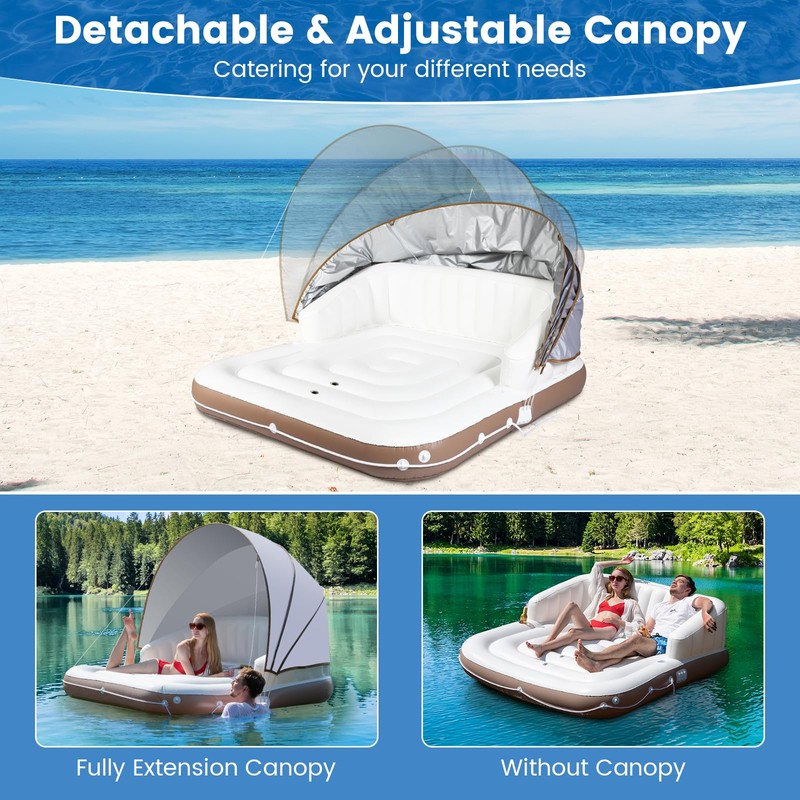 CHEFJOY Inflatable Pool Float with Canopy, 71” Tanning Lounger with