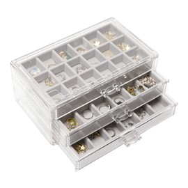Nwvuop Jewellery Box Acrylic Jewellery Box Ring Storage Jewellery Storage Organiser for Earrings Ring Jewellery Organiser Grey