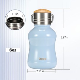YOHKOH Mini Vacuum Insulated Water Bottle With Bamboo Lid - Stainless Steel Thermos Water Bottle for Women Girls Kids, Metal Sports Hot and Cold Water Bottle Leak-Proof BPA-Free (6.4oz,Blue)