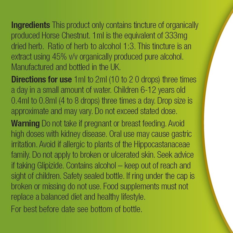 Organic Herbal Remedies 100ml Horse Chestnut Tincture