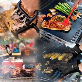 EastKing Smoker Accessories Set-Grilling Oven Gloves,BBQ Claws,Meat Thermometer and Silicone Brush BBQ Set for Cooking Barbecue Baking (Black)
