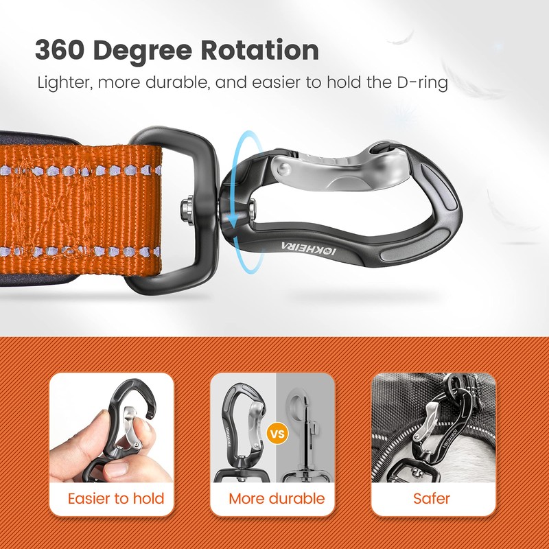 IOKHEIRA Orange Leash for Large Dogs, Multifunctional Adjustable Heavy Duty