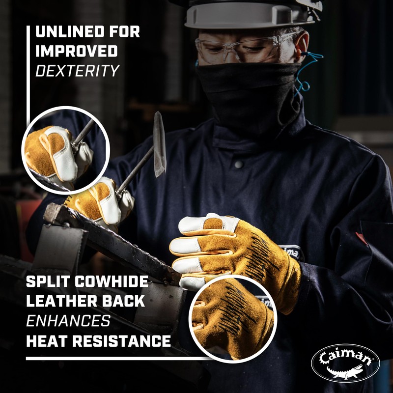 Caiman Genuine Top Cow Grain Leather Velcro� RevolutionTM Gloves (Large/Yellow)