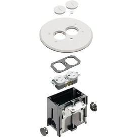 Arlington FLBAR101W-1 Adjustable Round Floor Box Kit with Outlet and Plate, for Installed Floors, 1-Gang, White, 1-Pack