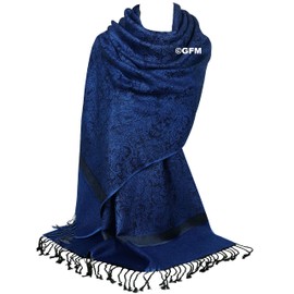 GFM Pashmina Style in Floral, Paisley Pattern Scarf - Royal Blue - (DRV)(Z-108)(P093-CRTNLKL)