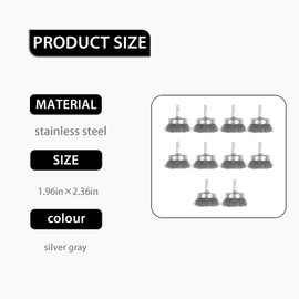 DRYIC 10 Pcs Wire Cup Brush Set with 1/4-Inch Shank Brush Kit for Removal Rust/Corrosion/Paint, Steel-2 Inch Wire Drill Brush for Drill Attachment, Rust Removal, Stripping and Abrasive