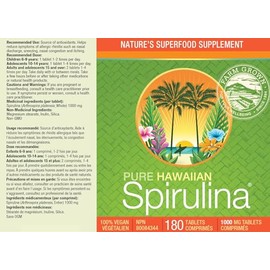 NUTREX HAWAII Pure Hawaiian Spirulina - 1000 mg Tablets 180 Count - Vegan, Hawaiian Grown, Superfood