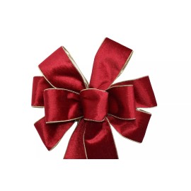 Handmade Small 5-6" Hand Made Wired Wreath Bow - Indoor Red Velvet Gold Back - Christmas