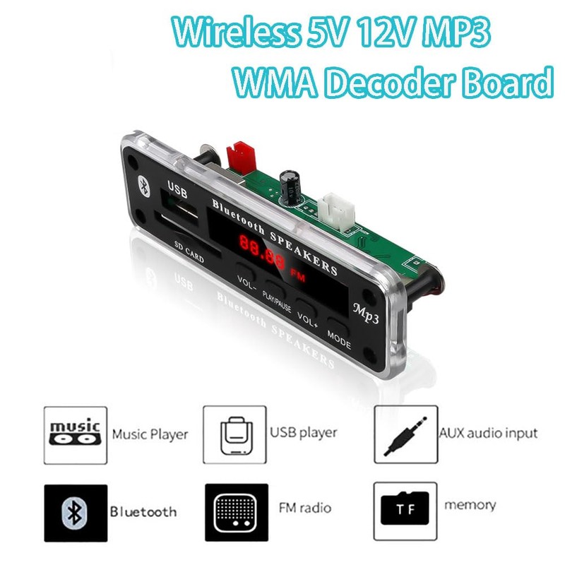 MP3 WMA Decoder Board, DC 5-12V Universal Wireless Bluetooth Audio