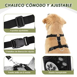 SlowTon Arnés para Perro Grandes Pequeñas Medianas, 2 En 1 Ajustable Cinturón de Seguridad para Perros Reflectante & Arnés de Coche Cómodo Ligero Malla Transpirable para Viajes Mayoría de Vehículo