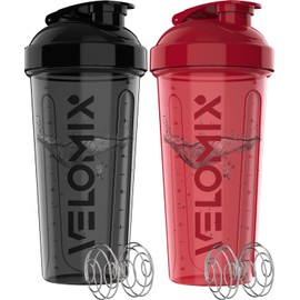 VELOMIX -2 Pack- 28 oz Protein Shaker Bottles for Protein Mixes - 2x Wire Whisk | Leak Proof Shaker Cups for Protein Shakes and Pre Workout | Protein 