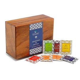 Octavius Assortment of Fine Black & Green Teas in Dark Wood Caddy Gift Set for Christmas and New Year Box - 90 Teabags