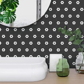 MORCART 20 Sheet Peel and Stick Hexagon Vinyl Floor Tiles - DIY Removable Flooring for Wall Backsplash, Bathroom, Kitchen, Bedrooms, Pet House, Store | Covers 12.6 Sq Ft, Mosaic-Black