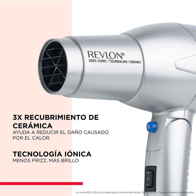Revlon Secadora de 1875W con tecnología Iónica y Turmalina, Plata