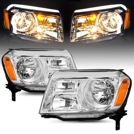 SOCKIR Headlight Assembly Pair Fit for 2012 2013 2014 2015 Honda Pilot OEM Halogen Headlamp Replacement Chrome Housing (Driver & Passenger Side)