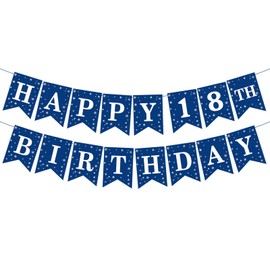 Happy 18TH Birthday Banner Birthday Party Banner DIY Happy Birthday Sign Birthday Hanging Decoration for Women Men Girl Boy Party Supplies(Blue)