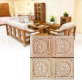 Jadeshay Wooden Appliques, Pack of 4 Wooden Ornaments Wall Ornaments Vintage Unpainted Wood Carved Corner Onlay Applique Frame for Furniture Decoration (C)