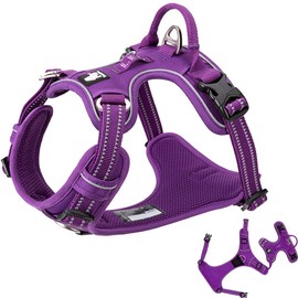 No Pull Dog Harness Reflective Dog Vest Harness with Handle Front Clip Padded Dog Harness for Puppy Medium Large Dogs 3 Buckles Easy to Put on & Take Off Purple XS