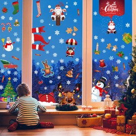 (9 Sheet) Tomario Large Christmas Window Clings Stickers, 2024 Reusable Christmas Decal Double-Side with Snow Flakes Pattern for Xmas Decoration Home Bathroom Office