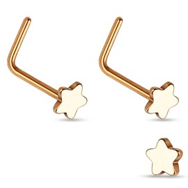Forbidden Body Jewelry 20g Surgical Steel Star Top L-Shaped Nose Stud (2pcs Rose Gold)