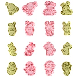 ZOOMPIL Easter Cookie Cutters, Easter Cookie Cutter Set, 3D Plastic Stamp Set, 8 Pieces Easter Cookie Cutters for DIY Baking