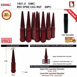 MRNEIO 24PC GMC YUKON 14X1.5 RED ACORN SPIKE LUG NUTS+KEY