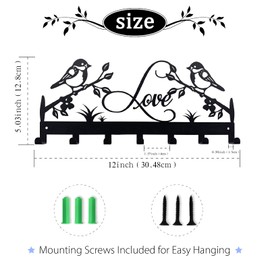 Metal Key Holder, Key Hooks for Wall, Key Holder for Wall, Key Rack with 7 Hooks, Key Hanger for Kitchen, Entrance, Hallway, Bedroom, Front Door (Bird)