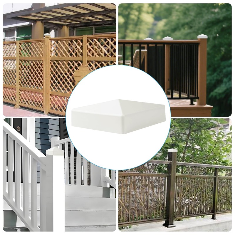 Zadery White 4 Packs 3.5" Pyramid Fence Post Caps, PVC