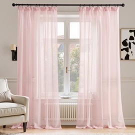 TOPICK Net Curtains for Windows 90 Inch Drop, Sheer Curtains Pink Long Voile Curtain 2 Panels for Bedroom, Lightweight Short Privacy Curtains for Living Room, Kitchen, 55W x 90L Inches