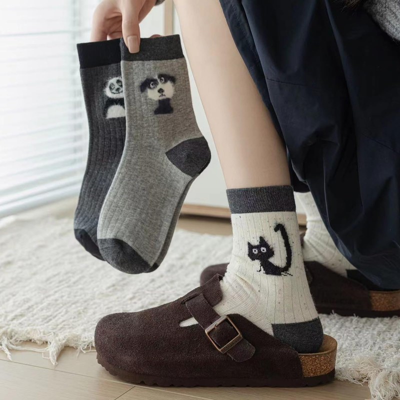 footdiary Women's Crew Socks Cute Bear Cat Floral Soft Fancy