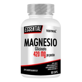 Glicinato De Magnesio 420mg Testrol Essential. 60 Cápsulas sin sabor.