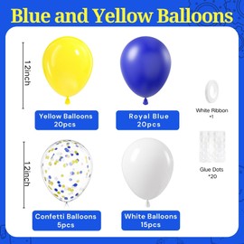 BAUANOOY Blue and Yellow Balloons, 60pcs 12 Inch Royal Blue Yellow White Balloon with Confetti Balloons for Wedding Graduation Baby Shower Birthday Party Decorations