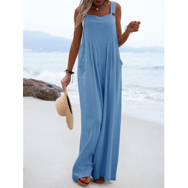 Chouyatou - Overol de pierna ancha con tirantes ajustables para mujer, Azul, L