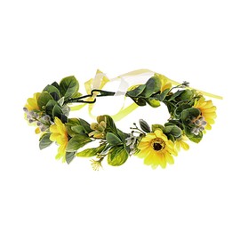 Lofruiin Women's Bohemian Rose Flower Wreath Tea Bud Flower Wreath Rattan Garland Headpiece Headband for Wedding Travel Photography (Sunflower, Free)