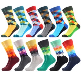 WeciBor Mens Dress Colorful Novelty Funny Socks, 12 Pack Multicolor Argyle, Sizes 7-12