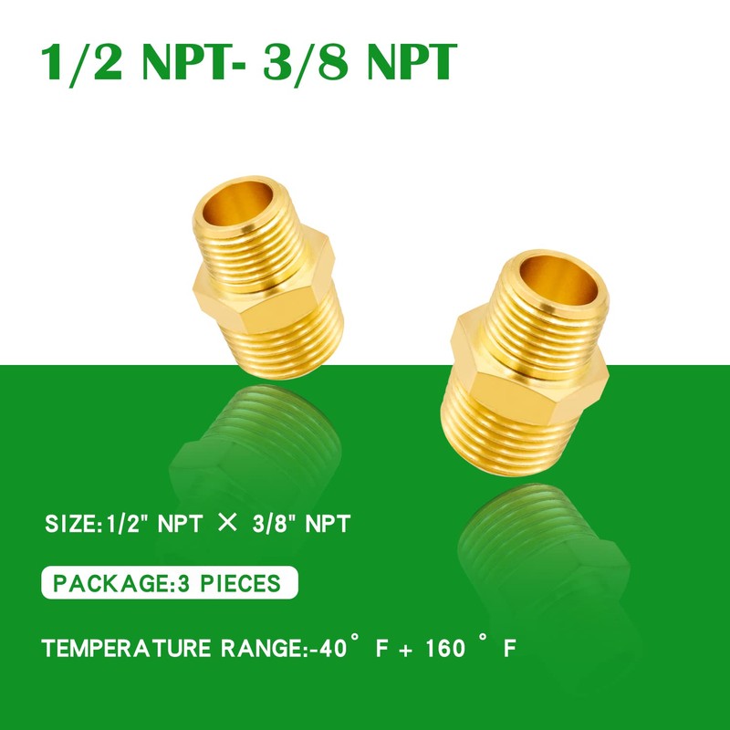 Tnuocke 3pcs 1/2 NPT Male x 3/8 NPT Male Solid