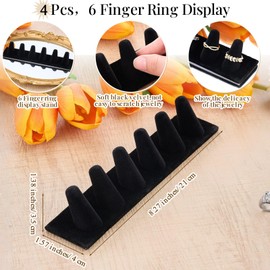 Geelin 4 Pieces Black Velvet Ring Display Holder 6 Finger Ring Display Stand Jewelry Storage Organizer for Selling Retail Stores Home Exhibitions