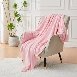 LINENOVA Fleece Throw Blanket for Couch, Sofa, Bed, Soft Lightweight Flannel Microfiber Plush Cozy Blankets and Throws for All Seasons(127x152cm, Pink)