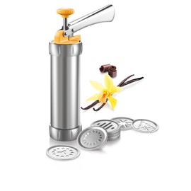 Tescoma DELÍCIA Teigpresse aus Edelstahl | Ultimative Vielseitigkeit für Kekse & Tortengarnierungen | 20 Motivscheiben & 4 Garniertüllen | Langlebigkeit & Qualität |