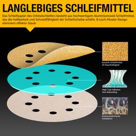 5 Zoll 8 Loch Schleifpapier Klettverschluss 60/80/120/150/180/240/320/400 Körnung Schleifscheiben Aluminiumoxid Schleifpapierscheibe 48 Stück Exzenterschleifpapier