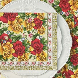 Besalily Vintage Floral Napkins Paper Disposable Decorative Luncheon Dinner Paper Napkins Spring Summer Fall Party Napkins Hotel Banquet Event Wedding Bridal Shower Napkins 33x33cm/2-Ply (20-Count)