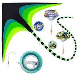 EWCEFIC Beginner Triangle Grass Beach Kite, Suitable for Children Aged 4-8, 8-12 Years Old and Adults, Equipped with a 984-foot line Wheel and 2 Children's Hand-Thrown Parachutes, a Good