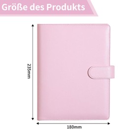 A5 Binder, PU Leather Ring Binder, Refillable Budget Organiser, Notebook A5 Ring Binder Planner for Work, Travel and Organisation (Pink)