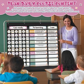 BOHEMIABY Circle Time Learning Center Classroom Pocket Chart Preschool, Educational Pocket Chart Teaching Materials, Learning Calendar Weather Counting Letter Color Shape (Course Schedule Black)
