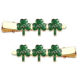 St. Patrick’s Day Hair Clips Rhinestone Glitter Green Leaf Hairpins for Women Lucky Shamrock Hair Clips Costume Hair Accessory Holiday Party Gifts (Shamrock 4)