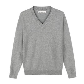 SMILING PINKER Boys Jumper Pullover V Neck School Uniform Kids Plain Sweater(Grey,10-11 Years)