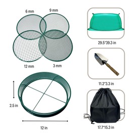 Soil Sifter for Gardening, 12 Inch Green Soil Sifter with 4 Replaceable Fine Screens and Shovel, Sieve for Sand Rocks Dirt Compost