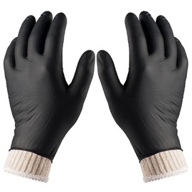 Nechtik BBQ Gloves disposable - 4 Cotton Glove Liners and 100 Disposable Gloves - Machine Washable Cotton Liners - Powder Free, Latex Free Black Nitrile Gloves (100, XL)